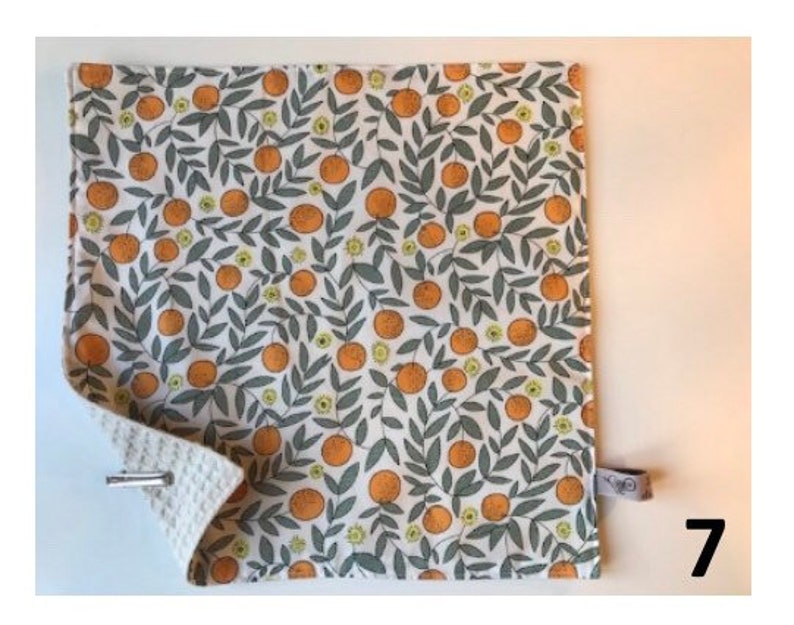 Serviette de table doublée en tissu : motifs fruits, légumes et petits beurre 7. Oranges