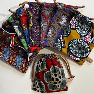Sac de rangement en tissu, pochons à coulisse: motifs wax africain