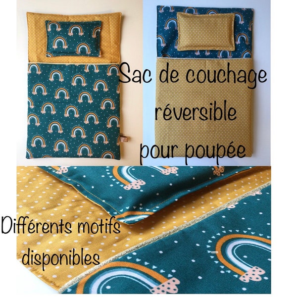 Sac de couchage et petit oreiller pour poupée de 20 ou 30 cm, couverture, parure de lit