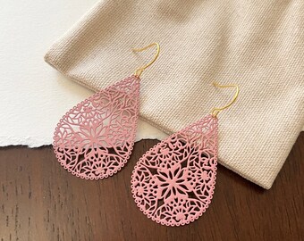 Floral Metal Laser Cut Earrings, Delicate Earrings, 3 Color Choices