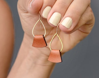 Folded Leather Earrings, Boho Earrings