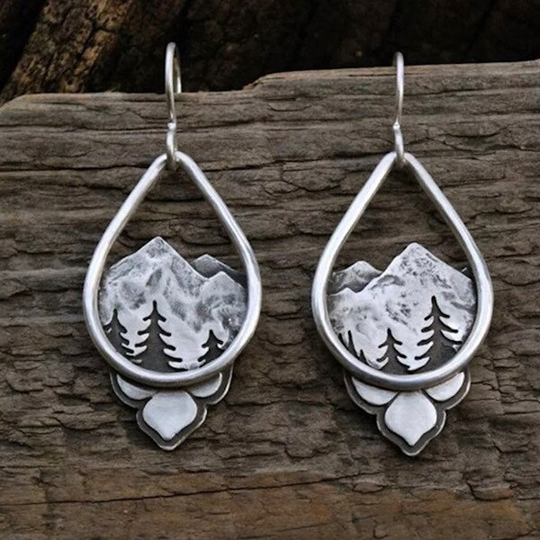 Mountain Earrings *Forest Earrings *Scenic Earrings *Landscape Earrings *Silver Tree Earrings  *Teardrop Earrings *Boho Earrings