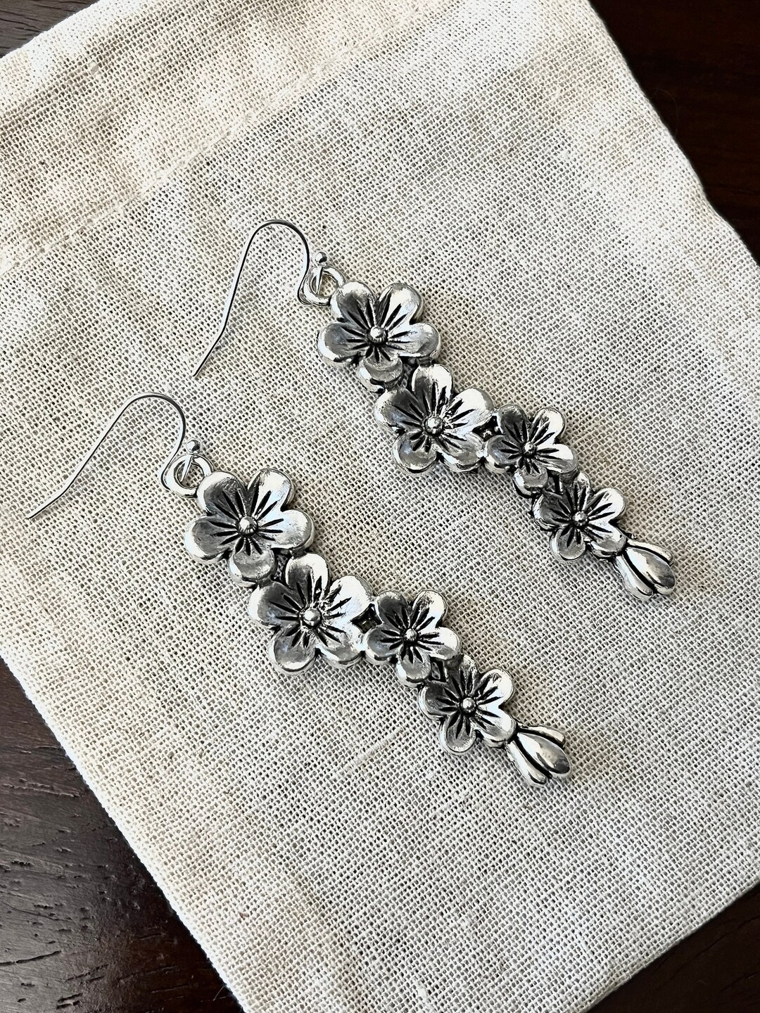 Long Flower Earrings, Floral Statement Earrings, Big Flower Earrings
