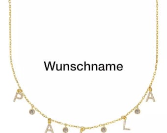 Letter Chain Name Chain Silver 925 Individual With Zirconia Stones Chain Gilded/rose/Silver