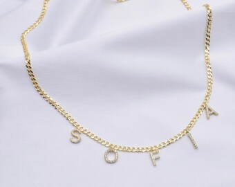 Letter Chain Name Chain Silver 925 Individual With Zirconia Stones Chain Gilded/rose/Silver