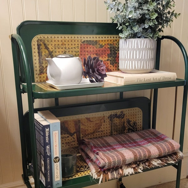 Modern Vintage Hunter Green Metal Bar Cart Bookcase Tea Cart MultiUse Grandma Chic