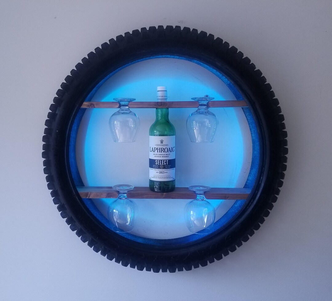 Motorcycle Tyre Drinks Display Shelf, Whiskey, Brandy, Liquor Bar Light