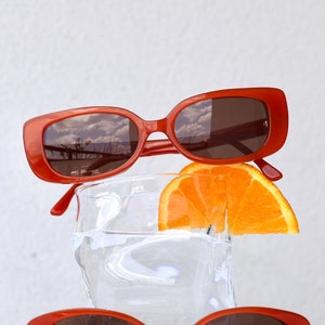 Orange Y2K Sunglasses | Rectangular Sunglasses in Vintage 70's Terracotta Color