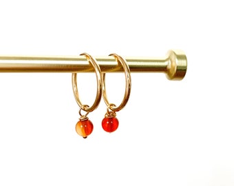 Carnelian Dangle Hoop Earrings, Healing Crystal Earrings,  Gemstone Earrings, Minimalist Earrings, Dainty Earrings, Crystal Earrings