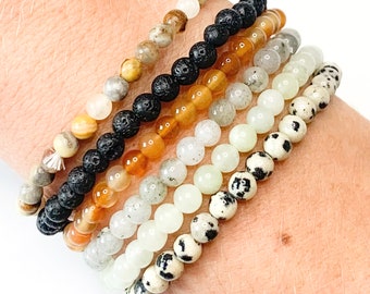 Gemstone Bracelets, Carnelian, Dalmatian Stone, Lava Stone, Impression Jasper, Chinese Jade, Burma Jadeite, Healing Crystal Bracelets