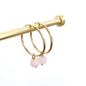 Rose Quartz Dangle Hoop Earrings, Healing Crystal Earrings, Gold Gemstone Hoops, Gemstone Earrings, Rose Quartz Earrings, Gift Ideas