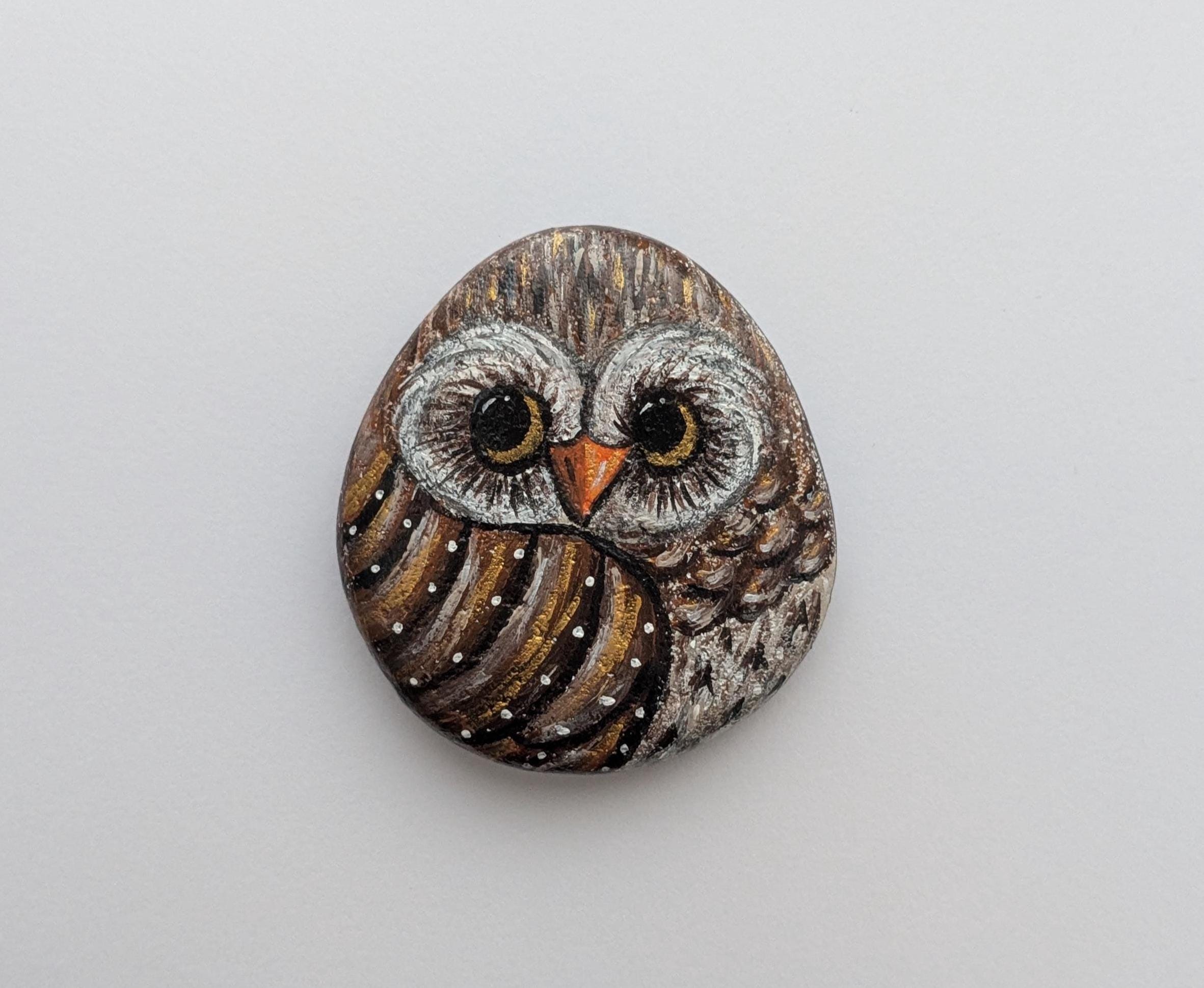 Hand Painted Owl Pebble, Decorative Paperweight