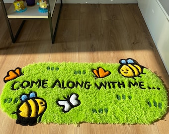 3D Tufted Cartoon Rug Handmade Room Decor Custom Carpet Flower Field Grass