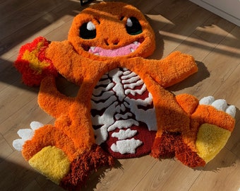 Alfombra de vinilo 3d con esqueleto capitoné esponjoso de Charmander