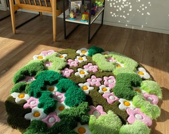 緑色 花柄 ラグ・カーペット Amazon | 緑の花 ラグマット 120x160 植物柄 カーペット 洗濯機で