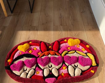 Cute Heart-Shaped Tufted Rug | Handmade Kawaii Pink Area Rug | Funky Girly Room Decor | Unique Statement Rug| The Powerpuff Girls