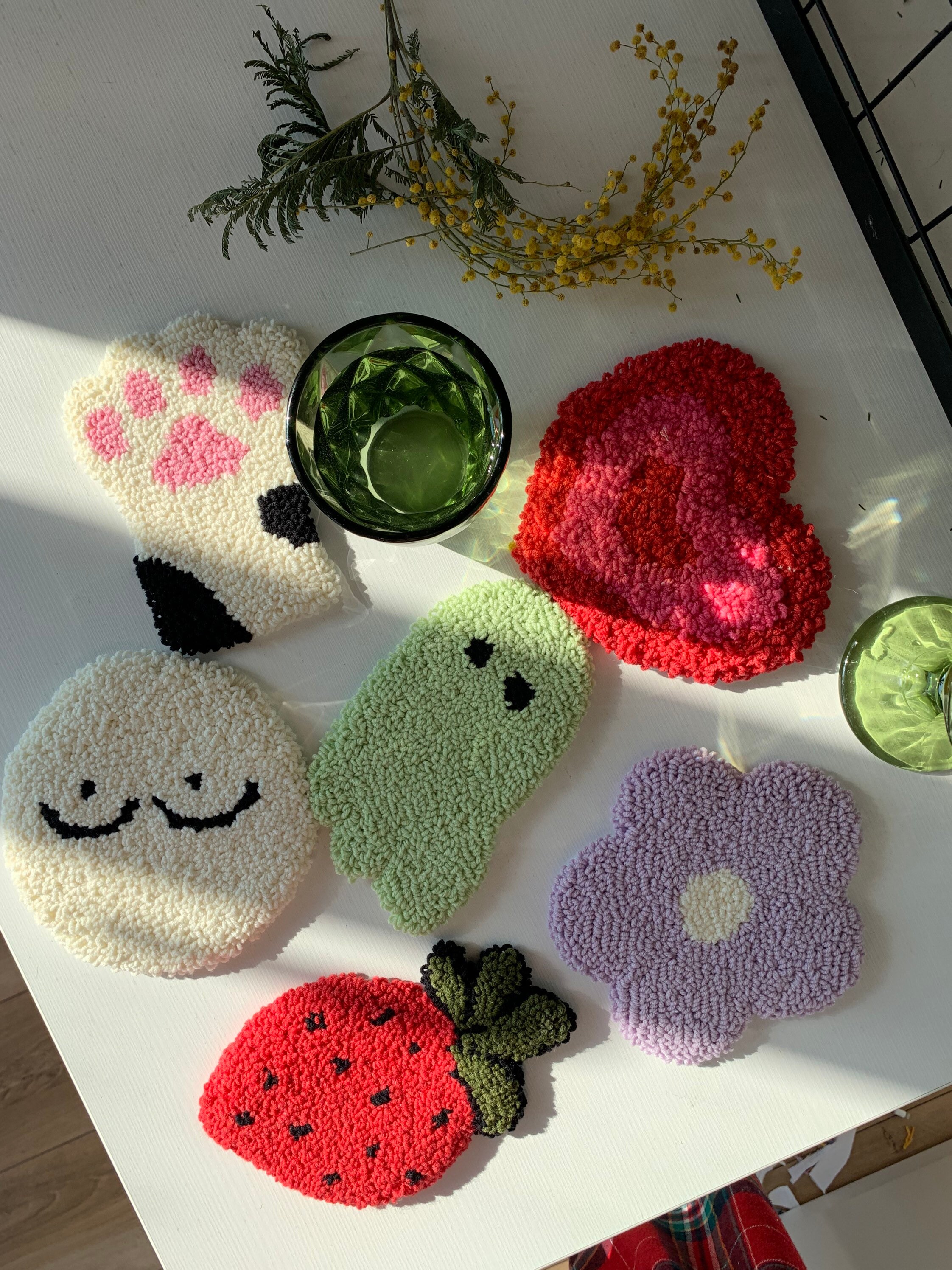 Tufted coasters for cups punch needle rug Etsy