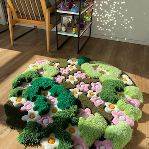 3D Tufted Area rug, Flowers fluffy rug, Moss rug, Handmade Carpet For living room,home decor