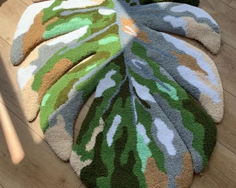 Monstera tufted rug custom design carpet area rug 3d fluffy leaf gift