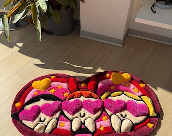 Cute Heart-Shaped Tufted Rug | Handmade Kawaii Pink Area Rug | Funky Girly Room Decor | Unique Statement Rug| The Powerpuff Girls