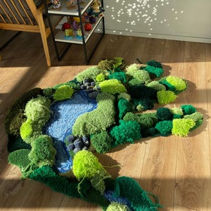 Moss Hand fluffy 3d Rug, 3D Moss Rug, Grass Rug, Landscape rug, Area Rug, Gift , 3D Moss Meadow Rug with Daisies