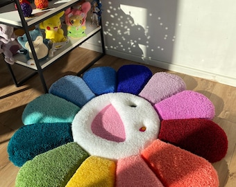 fluffy tufted flower rug