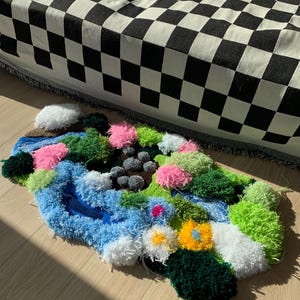 Moss rug, grass rug, fluffy rug, 3d rug tufted handmade river rug, Landscape rug