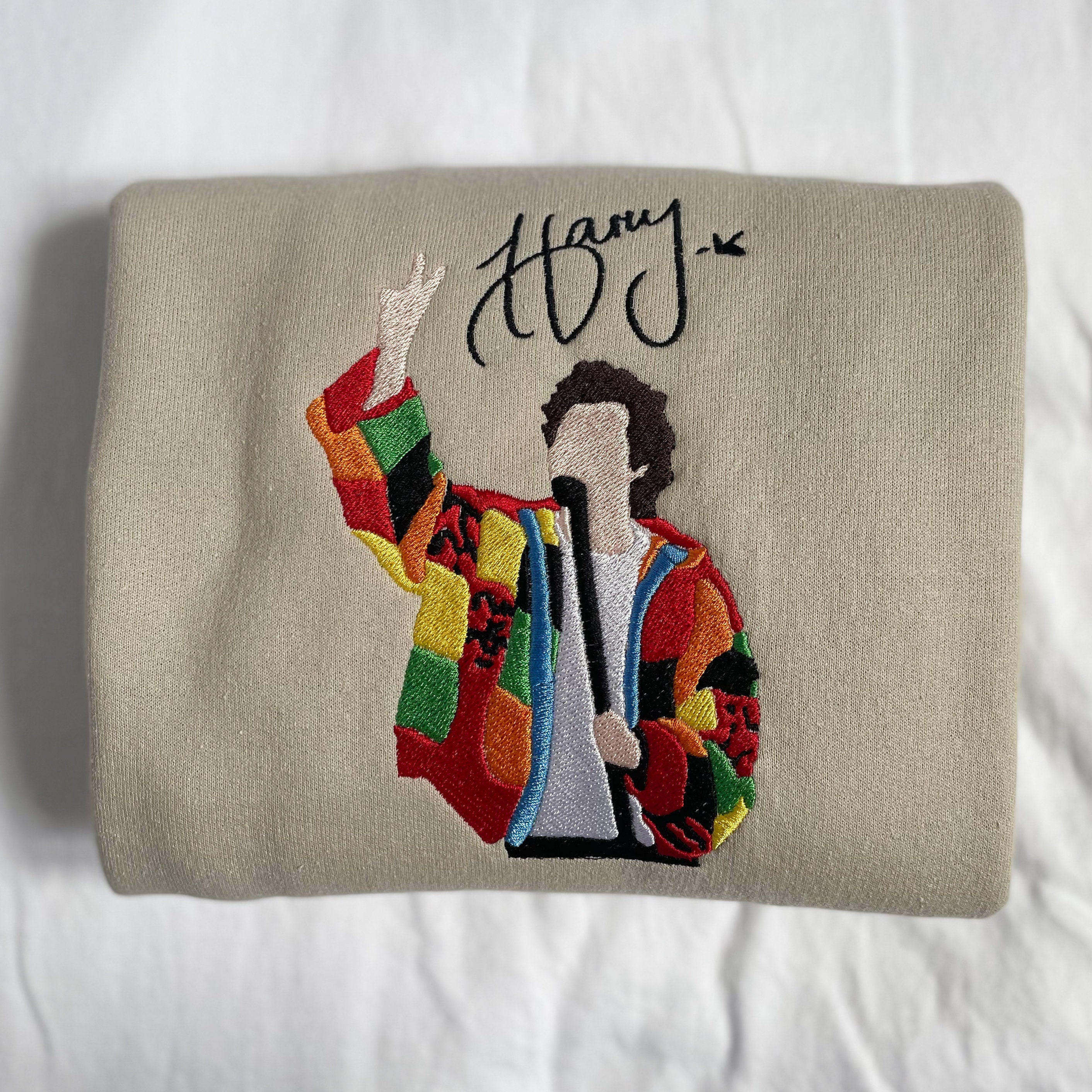 Harry Styles icónico suéter colorblock bordado Crewneck Etsy