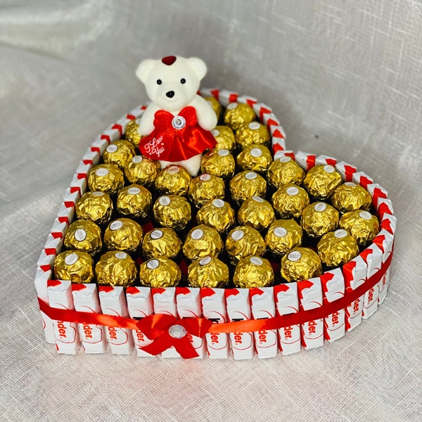 Chocolate heart cake with teddy a gift whether Mother's Day, wedding anniversary, birthday, engagement, wedding, Valentine's Day or just because