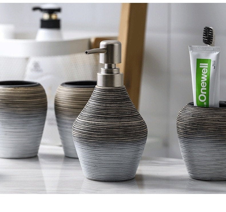 Retro Handmade Bathroom Set Ceramic Accessories Toothbrush Holder Soap Dispenser Emulsion Bottle Mou