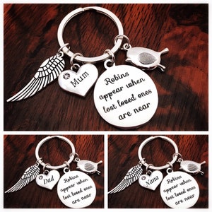 In Loving Memory Gift, Robins Appear When Lost Loved Ones Are Near, Round Charm, Organza Bag, Choice Of Name Charm