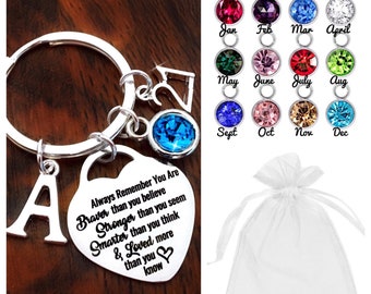 18th Birthday Gift, Birthday Keyring, Always Remember You Are Braver Than You Believe, 18th Keepsake, Initial & Birthstone Choice, Gift Bag