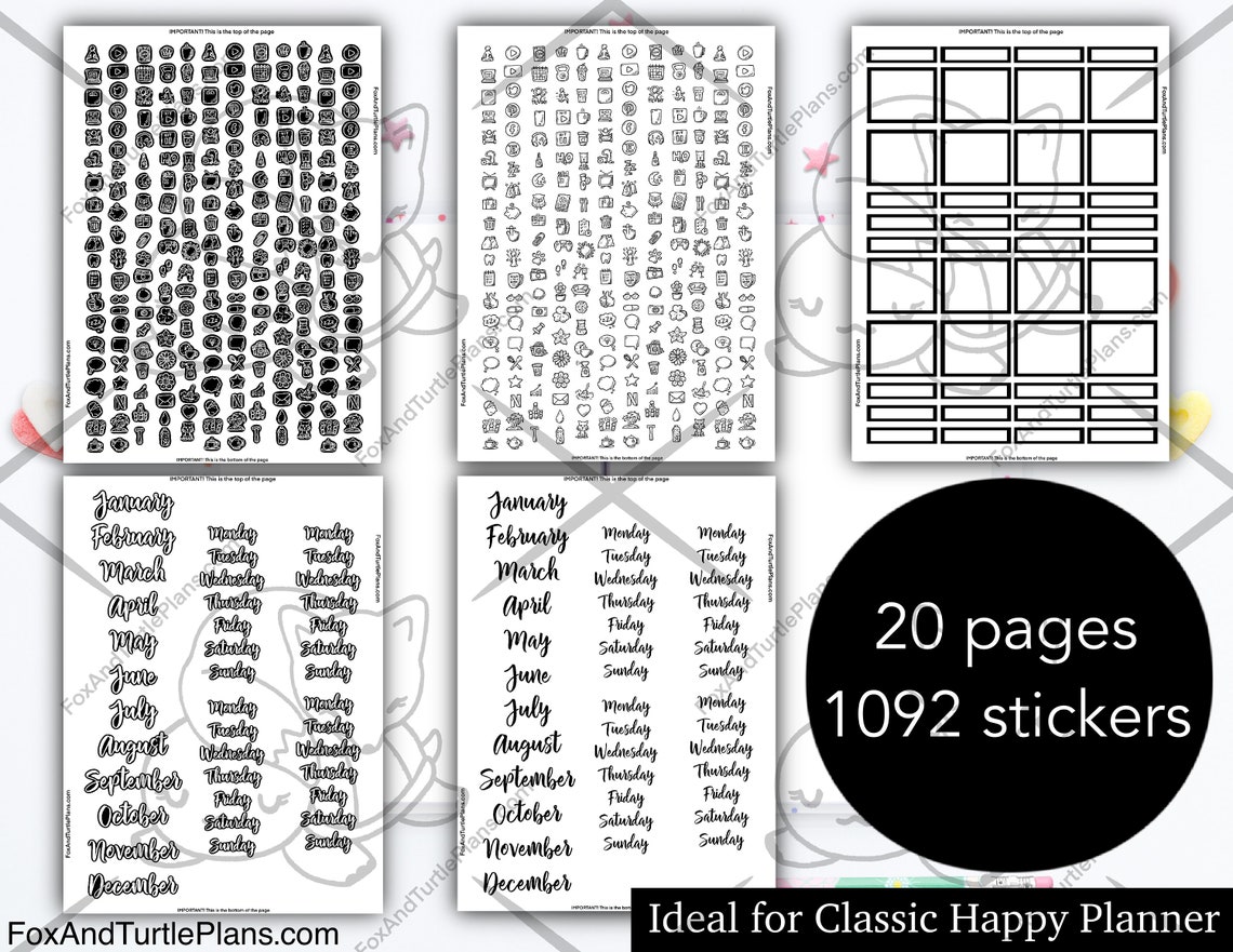 Printable Happy Planner Stickers Classic Planner Essentials Black Boxes ...