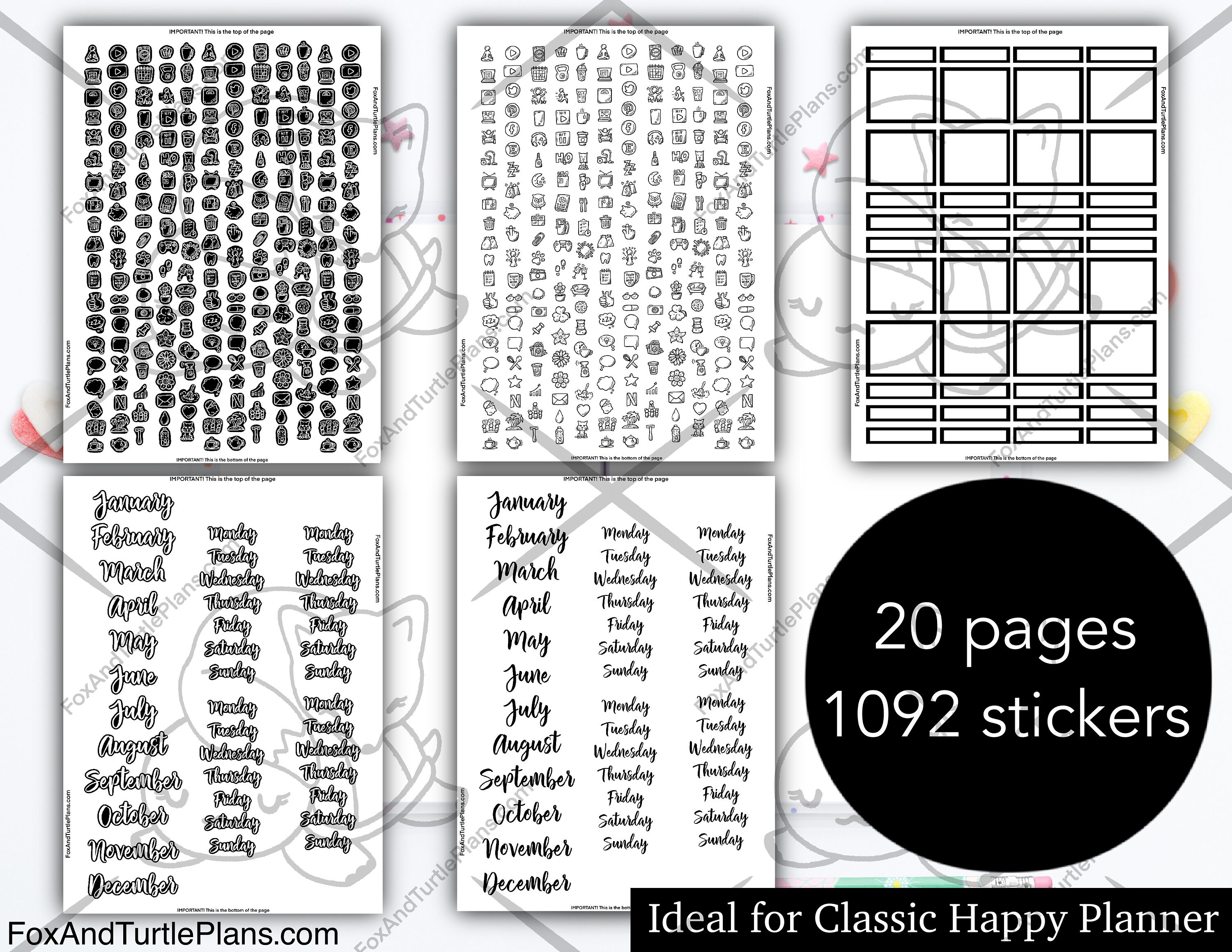 Printable Happy Planner Stickers Classic Planner Essentials Black Boxes ...