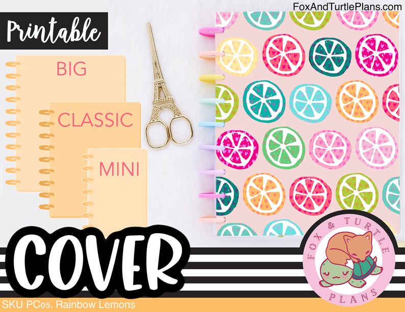 Printable Happy Planner Cover Rainbow Lemons PNG PDF Etsy