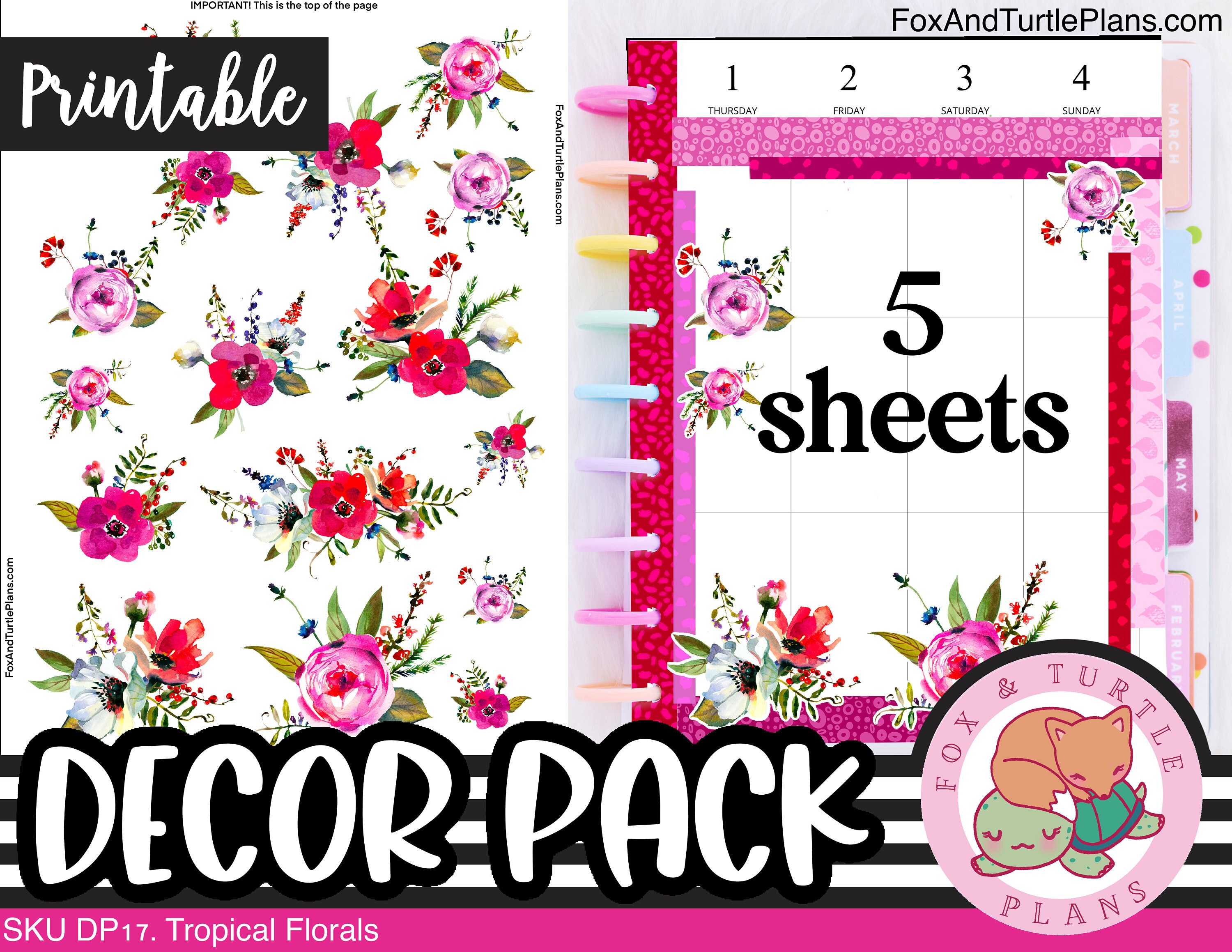 Printable Happy Planner Stickers Classic Decor Kit Tropical Florals ...