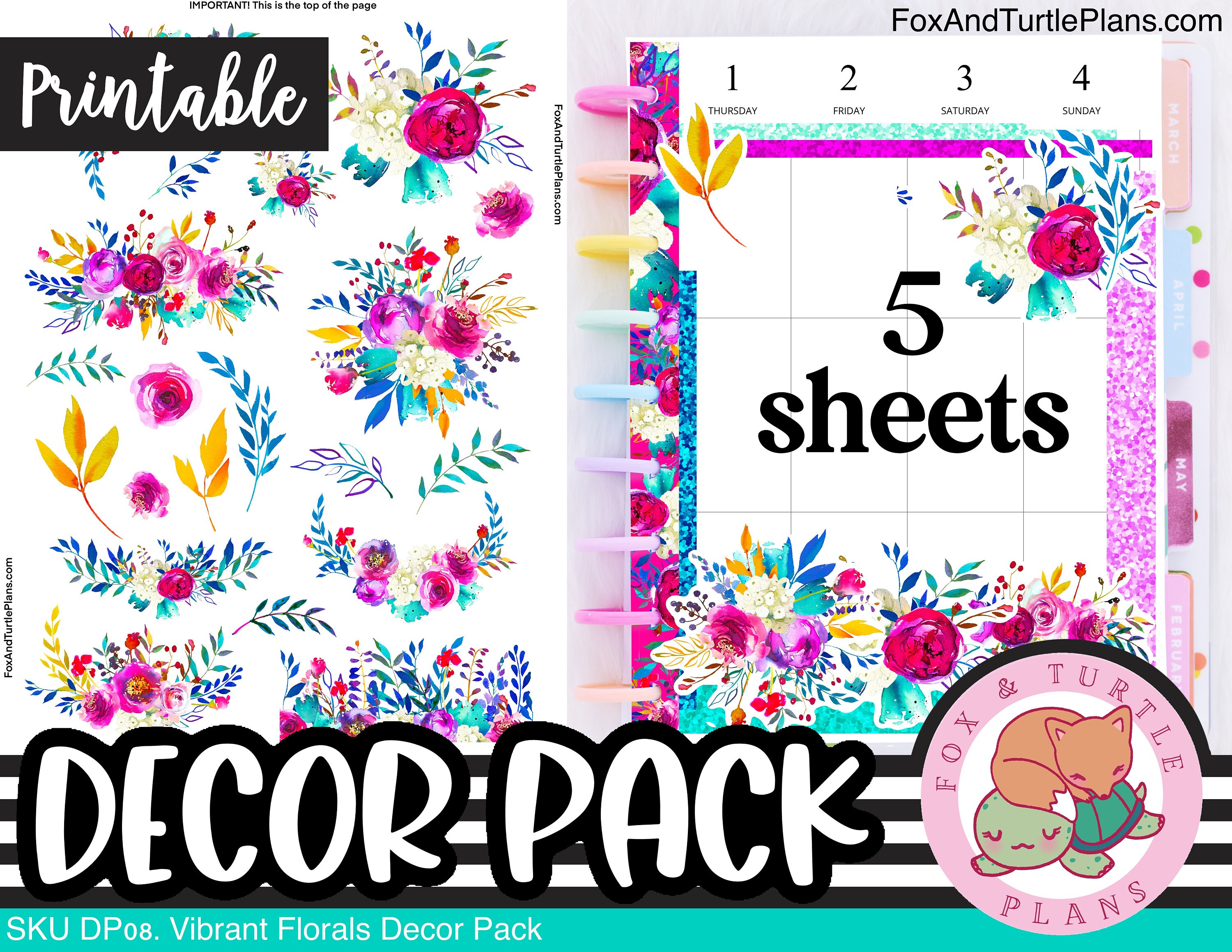 Printable Happy Planner Stickers Classic Decor Kit Vibrant Florals ...