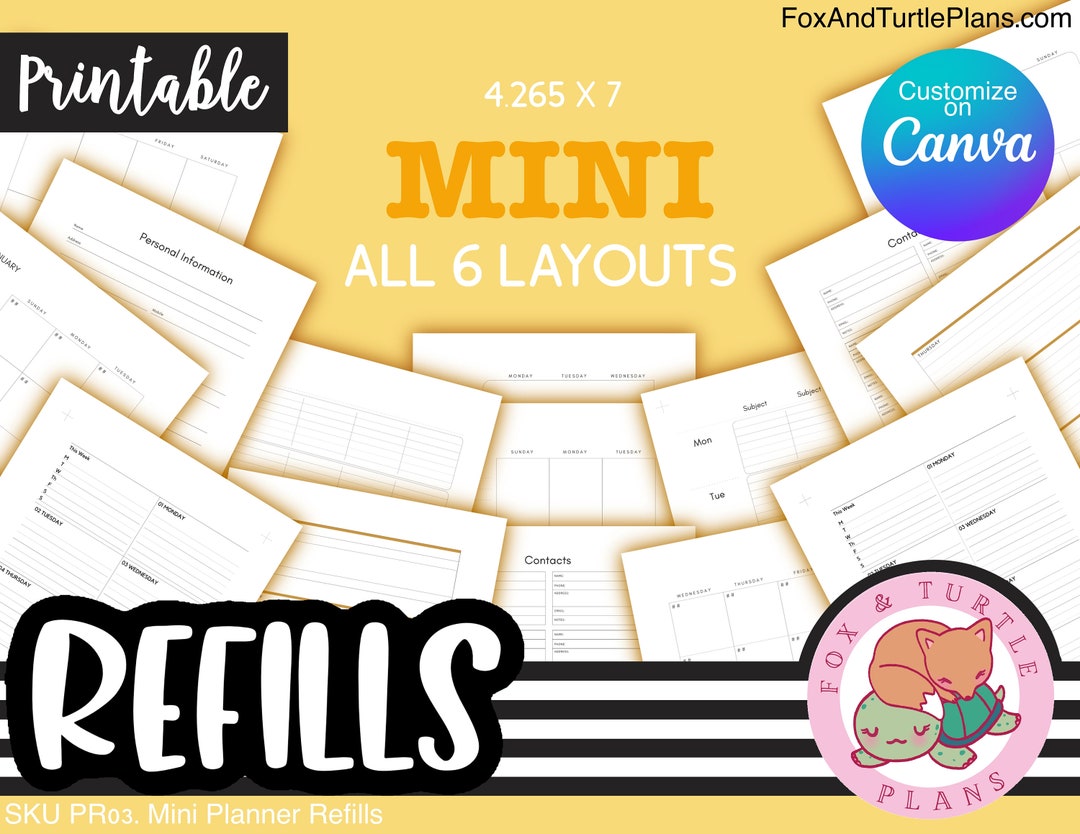Printable Happy Planner Refills Mini Size Planner Refills Canva & PDF