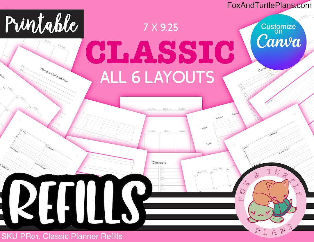 Printable Happy Planner Refills Classic Size Planner Refills Canva