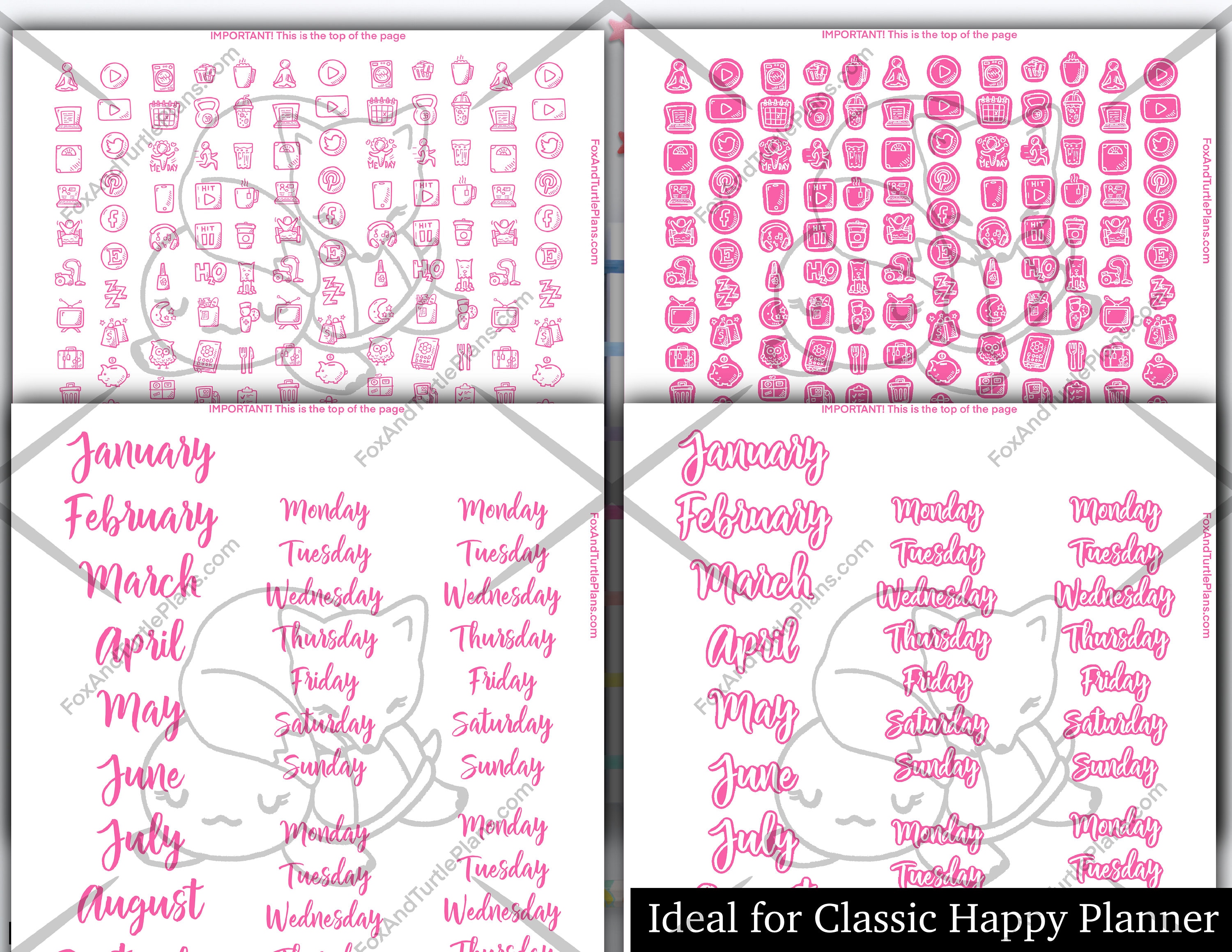 Printable Happy Planner Stickers Classic Planner Essentials Pink Boxes ...