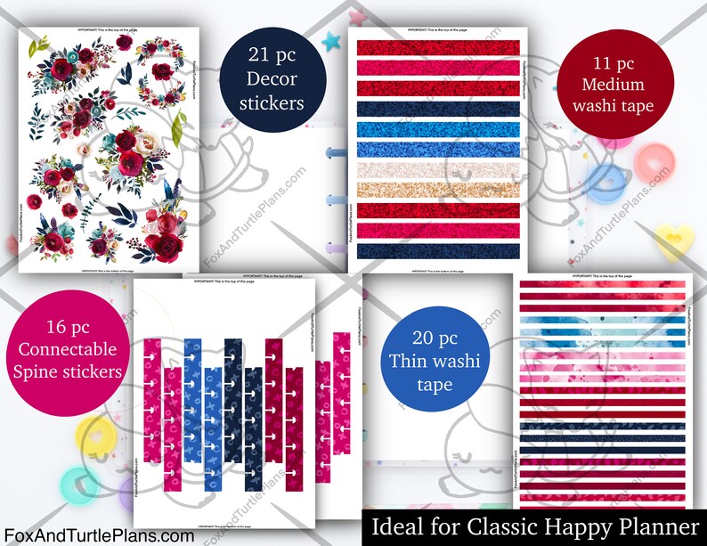 Printable Happy Planner Stickers Classic Decor Kit Navy & Wine Fall ...