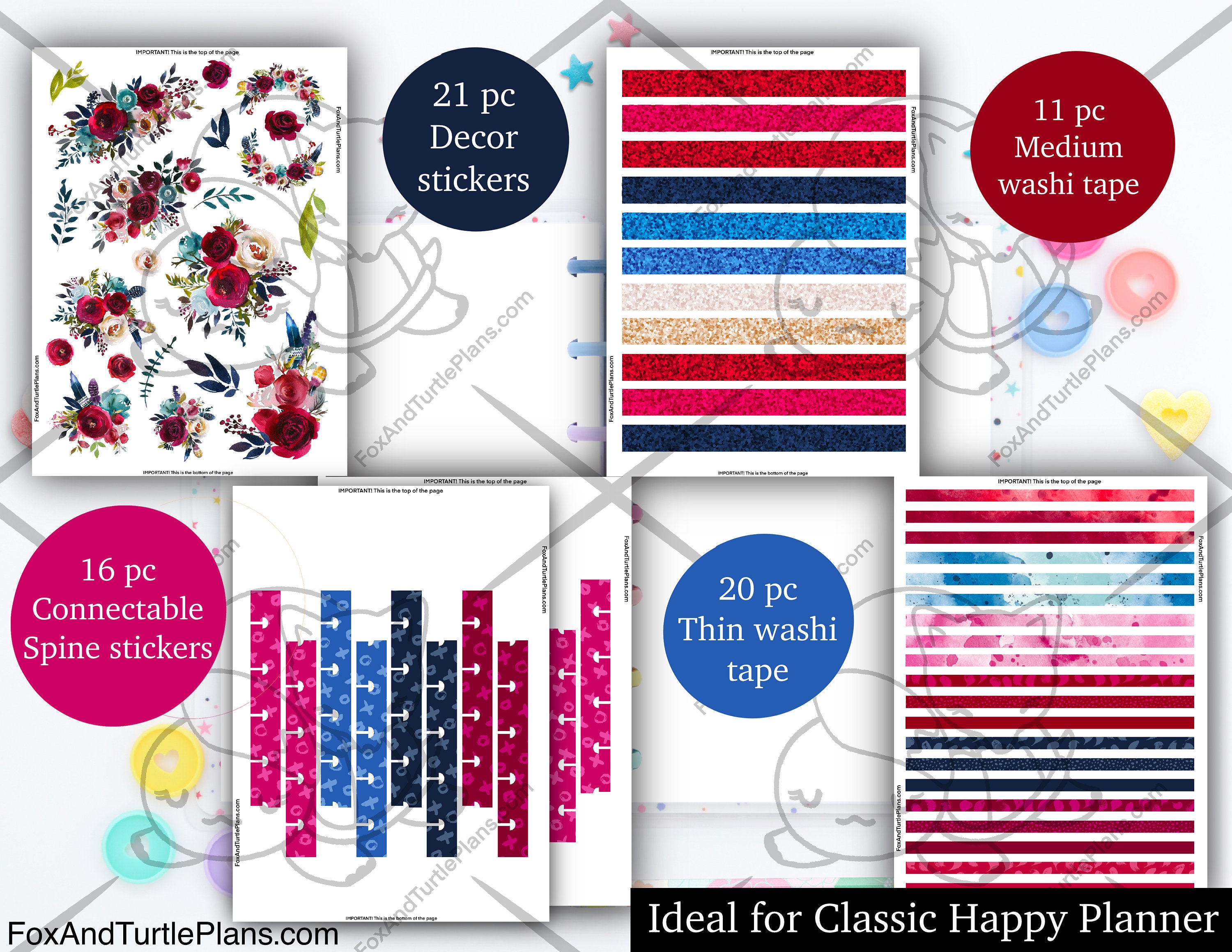 Printable Happy Planner Stickers Classic Decor Kit Navy & Wine Fall ...