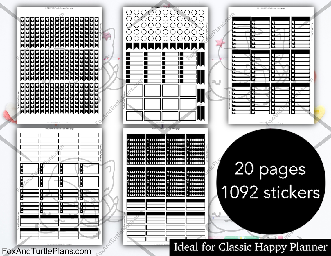 Printable Happy Planner Stickers Classic Planner Essentials Black Boxes ...