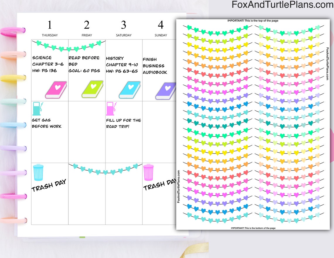 Printable Happy Planner Stickers Icons Heart Ribbons Cut Files PNG PDF ...