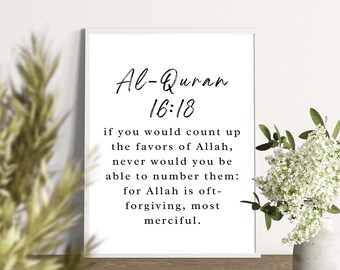 Al-Quran 1618 Wenn Sie die Gunst Allahs zählen würden, Zitat Wandkunst! Koran Passage, Islam Drucke, Eid Geschenk, digitaler Download