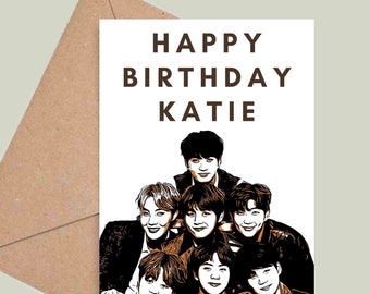 Personalised BTS Birthday Card! Jin, Suga, J-Hope, RM, Jimin, V, and Jungkook! Multiple Colours Available!