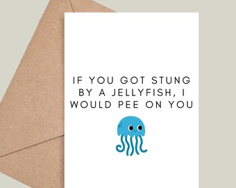 Funny Jellyfish Valentines, Anniversary, Birthday, Thank You Card! If You Were A Jellyfish, Jellyfish Lover, Animal, Sea Creature, Ocean