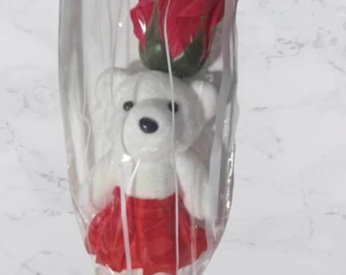 Single Artificial Red Rose with Foam Teddy Bear