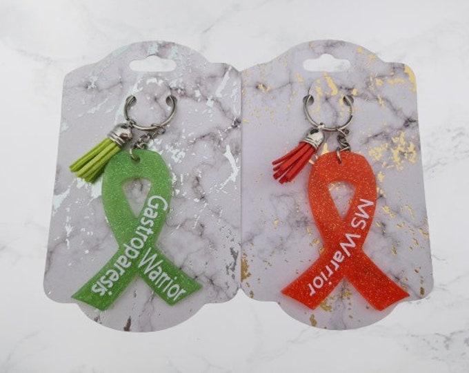 Resin Awareness Ribbon Key Rings