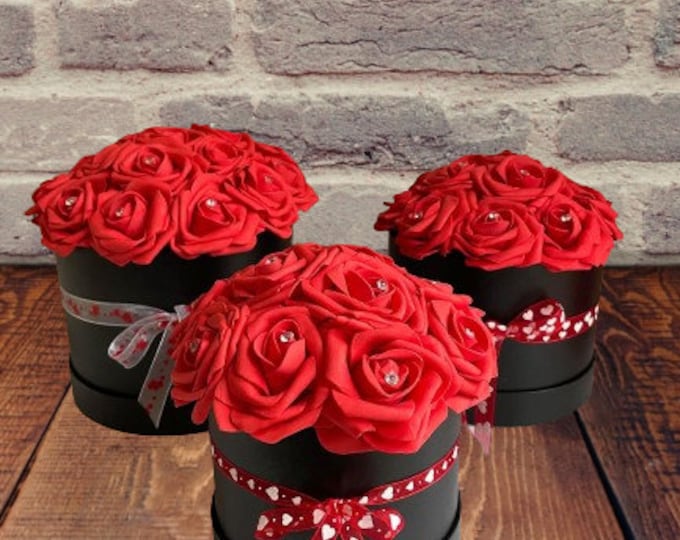 Artificial Roses in a Hatbox made with Foam Roses